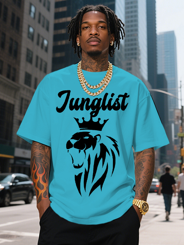 Men's Junglist The Lion King Print Cotton Casual T-Shirt-Styleame