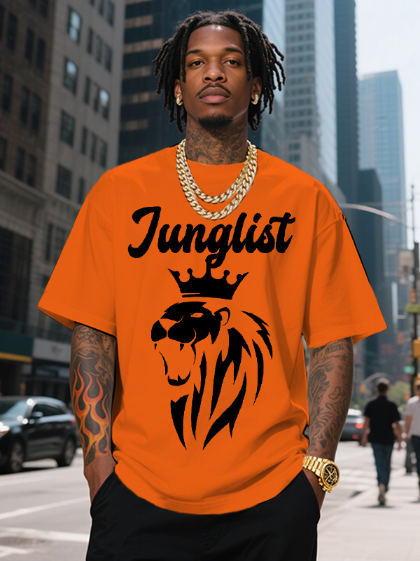 Men's Junglist The Lion King Print Cotton Casual T-Shirt-Styleame