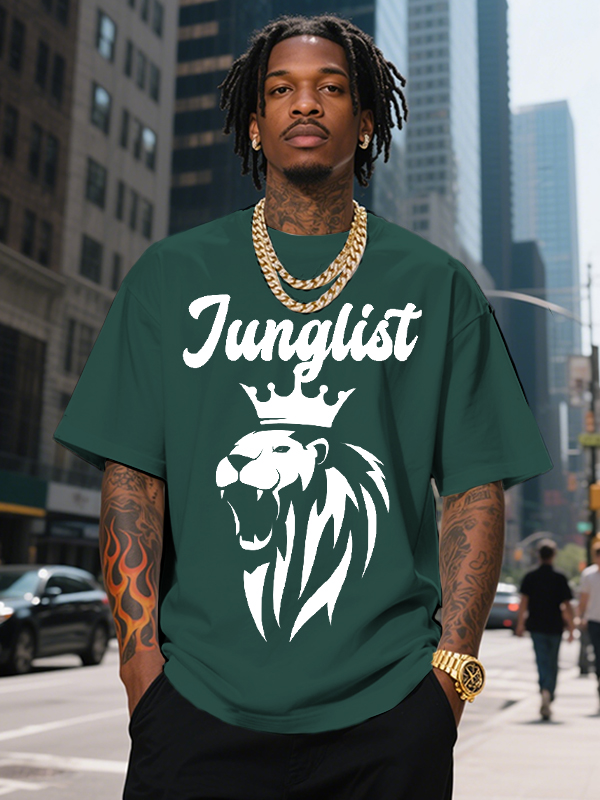 Men's Junglist The Lion King Print Cotton Casual T-Shirt-Styleame