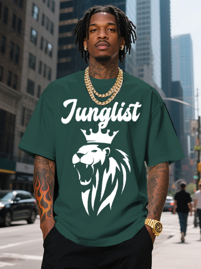 Men's Junglist The Lion King Print Cotton Casual T-Shirt-Styleame