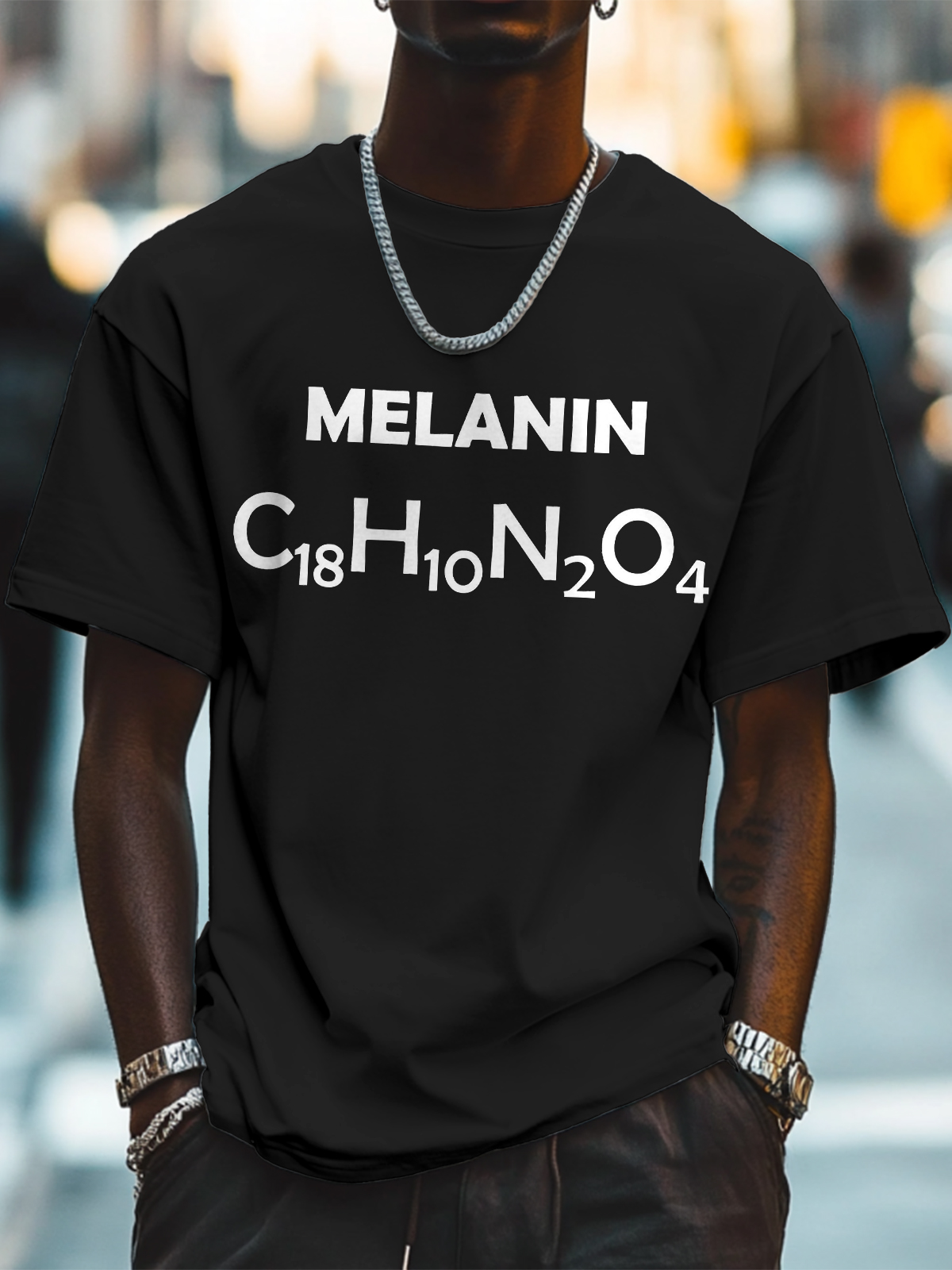 Men's Melanin Print Cotton Casual T-Shirt-Styleame