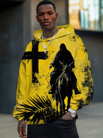 Men's Christian Cross Jesus And Horse Print Casual Hoodie-Styleame