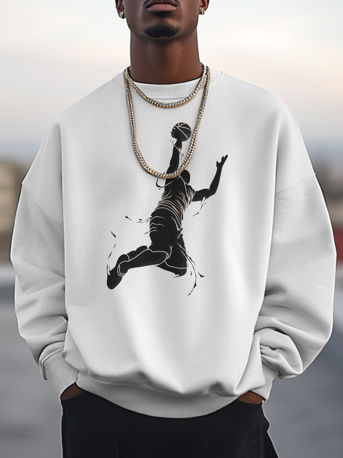 Men's Basketball Player Print Cotton Casual Sweatshirt-Styleame