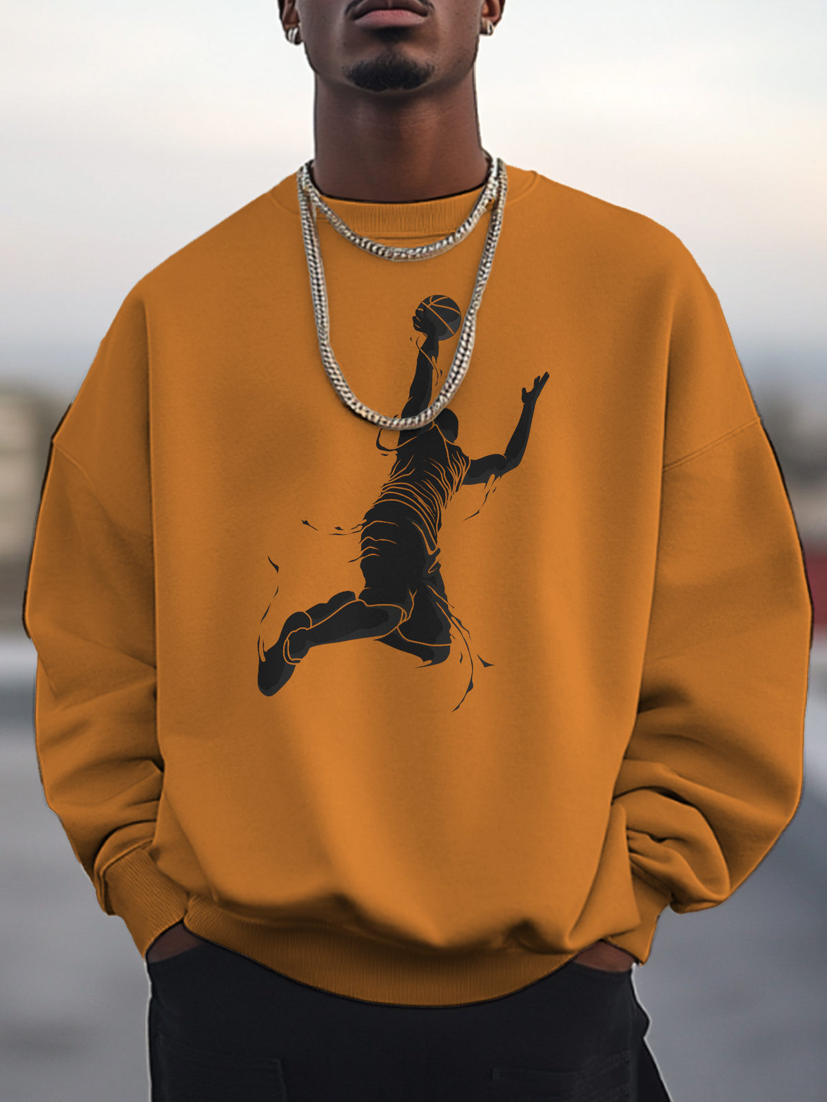 Men's Basketball Player Print Cotton Casual Sweatshirt-Styleame