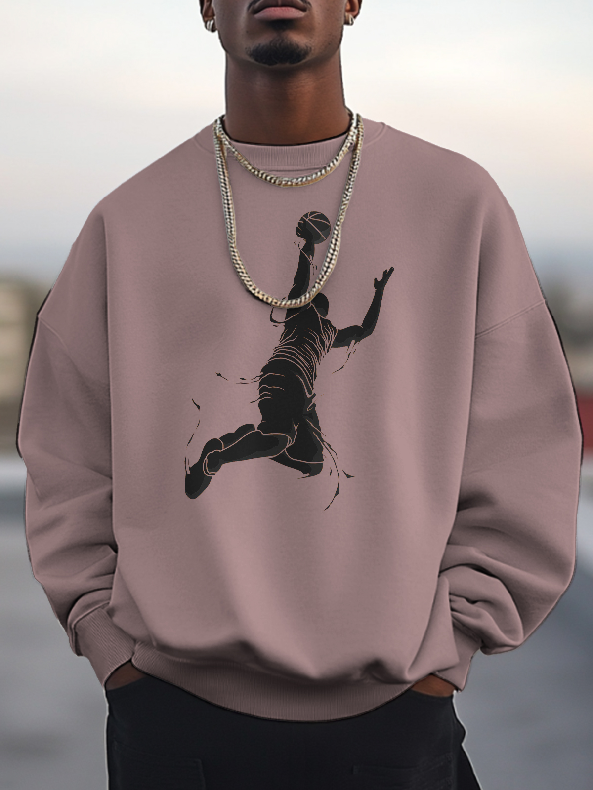 Men's Basketball Player Print Cotton Casual Sweatshirt-Styleame