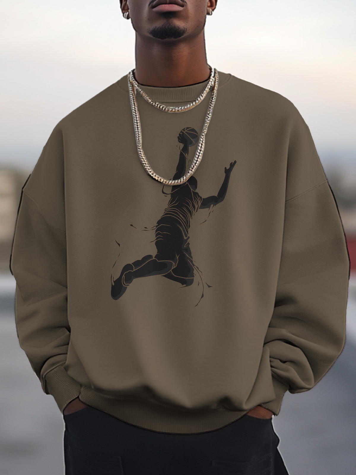 Men's Basketball Player Print Cotton Casual Sweatshirt-Styleame