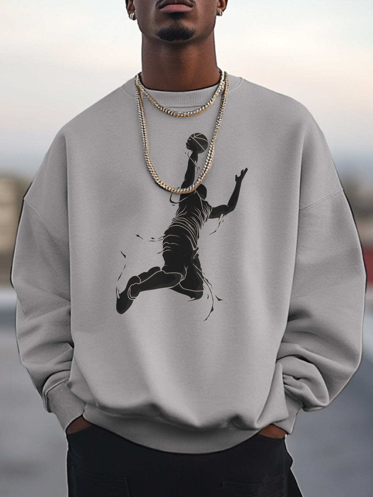 Men's Basketball Player Print Cotton Casual Sweatshirt-Styleame