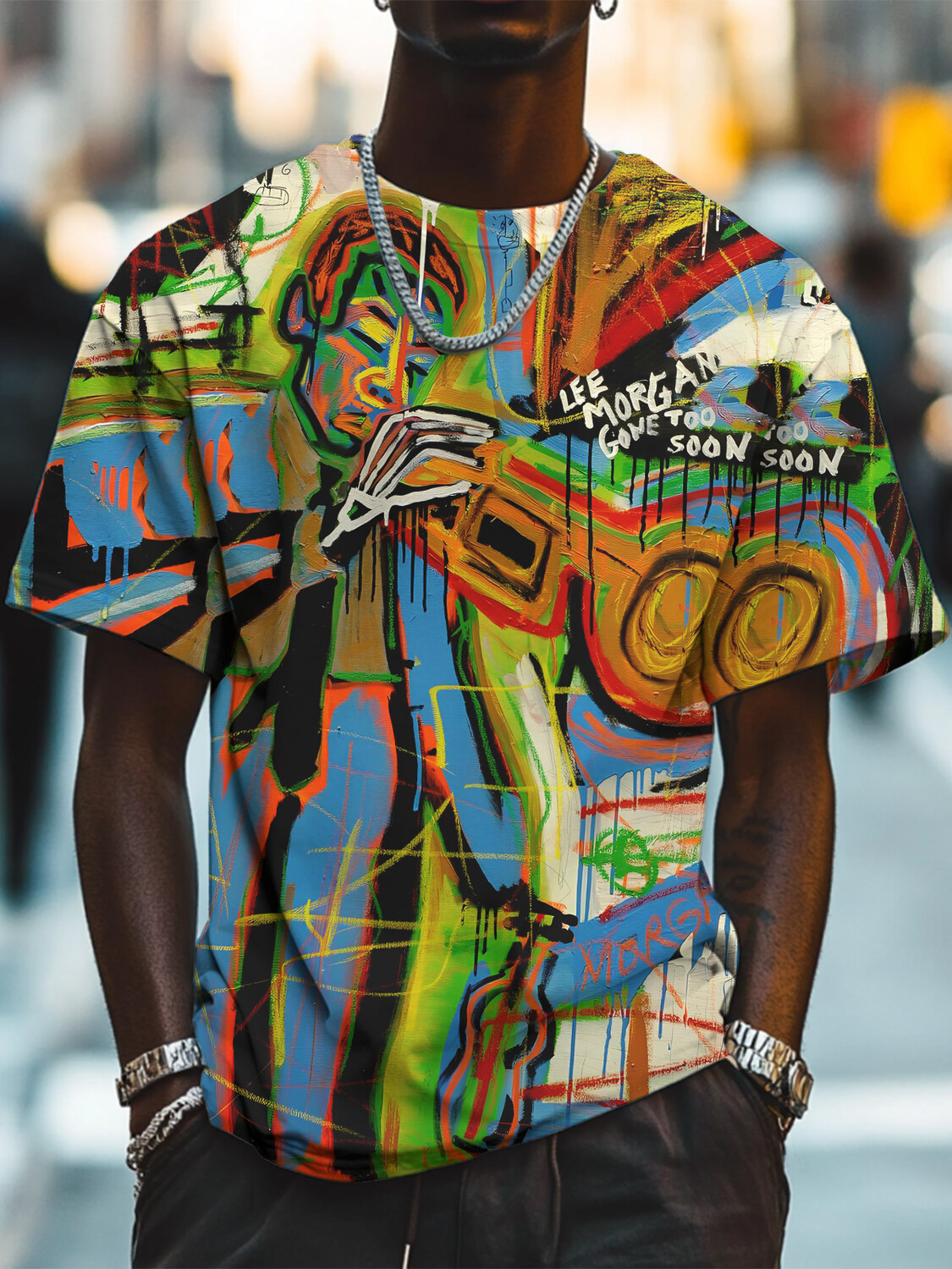 Men's Graffiti Trombone Artist Oil Painting Print Casual T-Shirt-Styleame