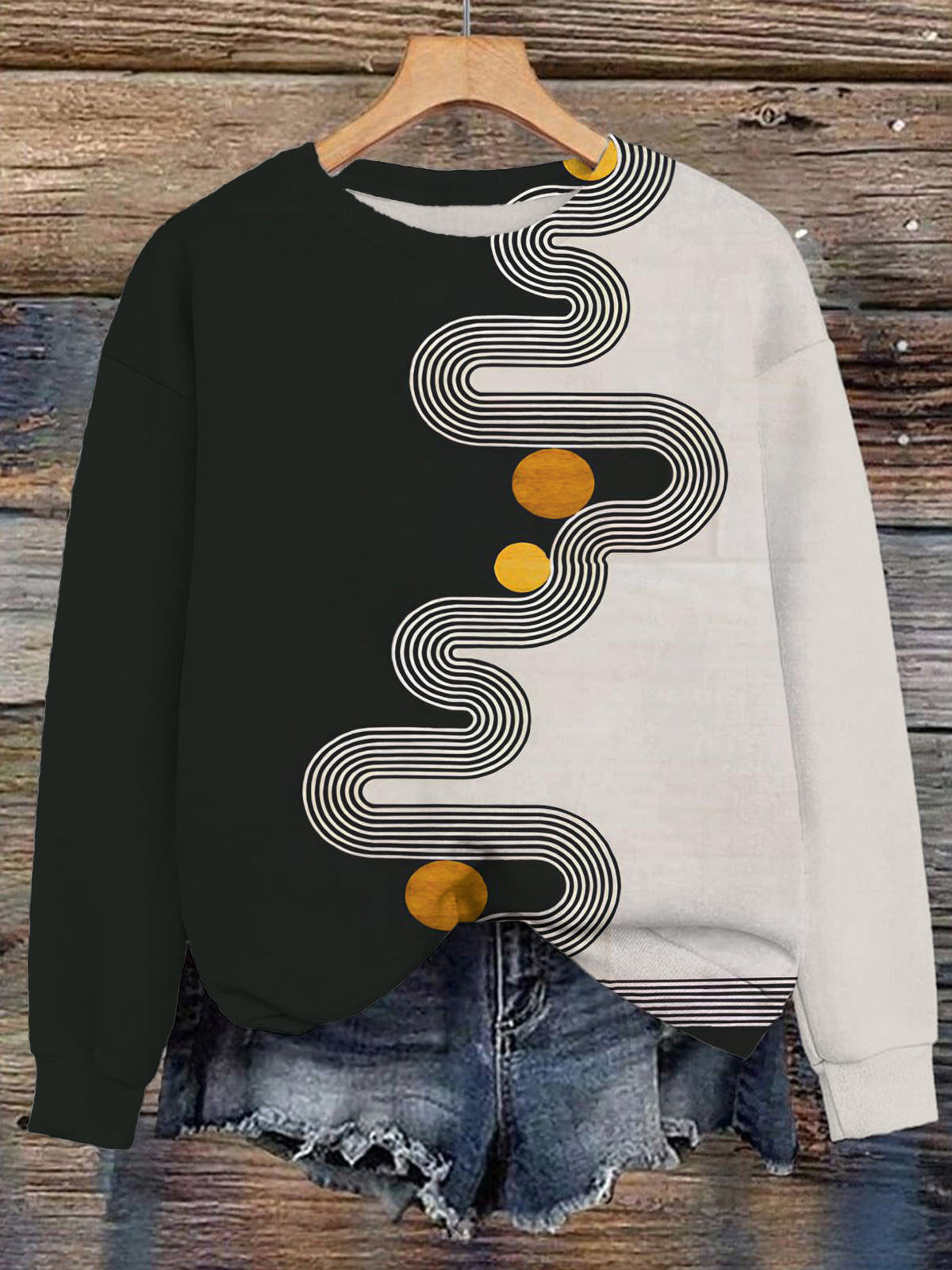 Women's Line Color Blocks Art Print Casual Sweatshirt-Styleame