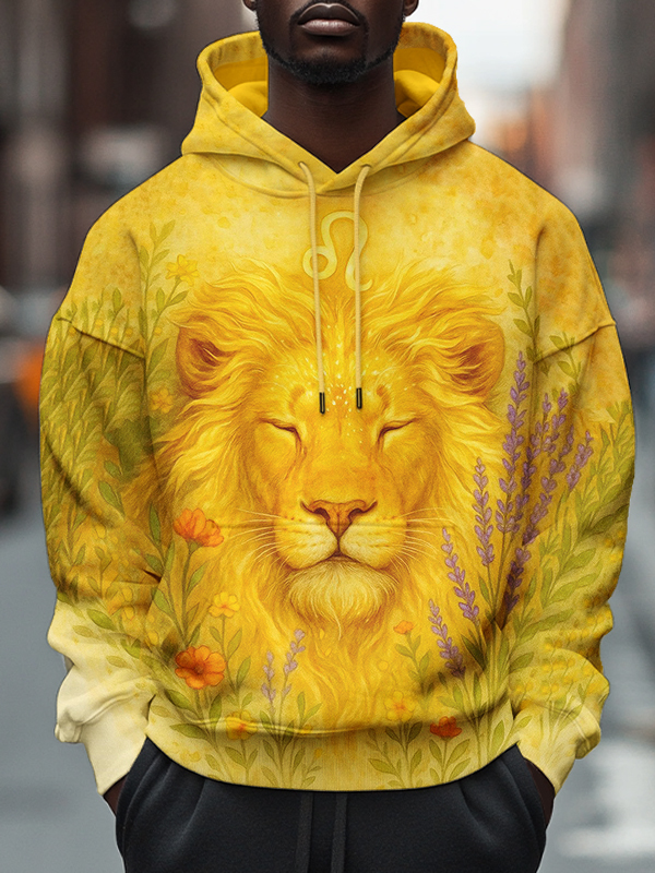 Men's Golden Lion Art Print Hooded Sweatshirt-Styleame