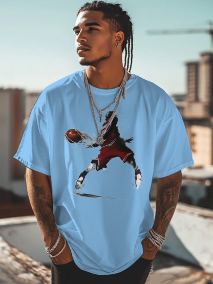 Men's Black Basketball Player Art Cotton Casual T-Shirt