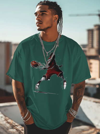 Men's Black Basketball Player Art Cotton Casual T-Shirt