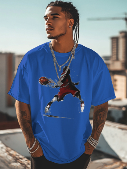 Men's Black Basketball Player Art Cotton Casual T-Shirt