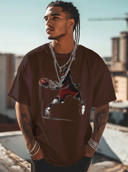 Men's Black Basketball Player Art Cotton Casual T-Shirt