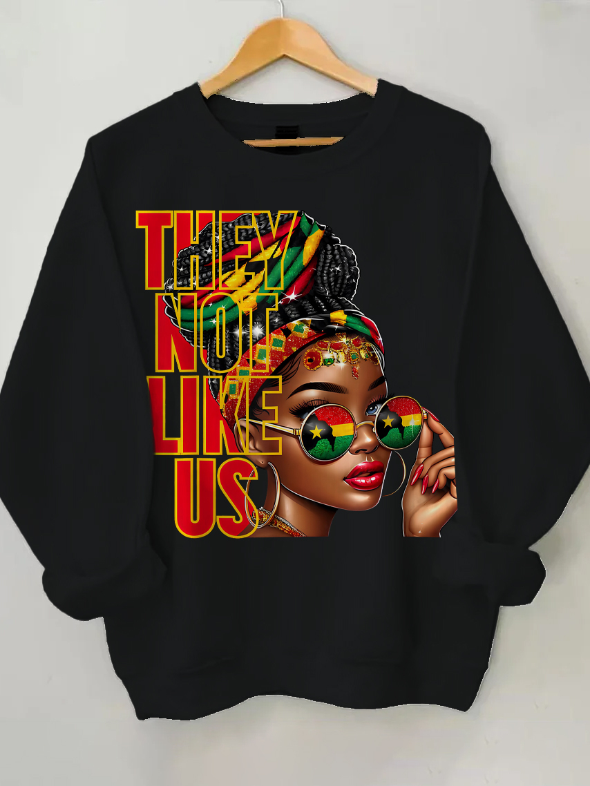 Women's They Not Like Us Print Cotton Long Sleeve T-Shirt Thin Sweatshirt-Styleame