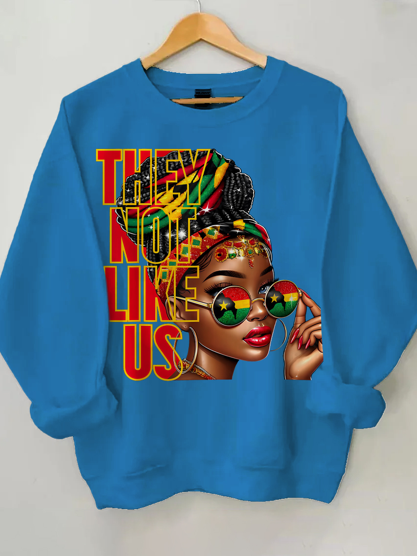 Women's They Not Like Us Print Cotton Long Sleeve T-Shirt Thin Sweatshirt-Styleame