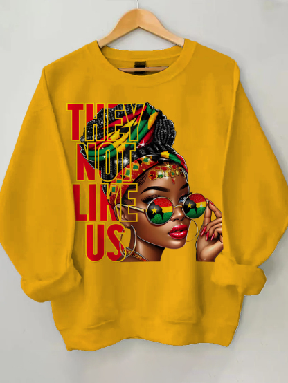 Women's They Not Like Us Print Cotton Long Sleeve T-Shirt Thin Sweatshirt-Styleame