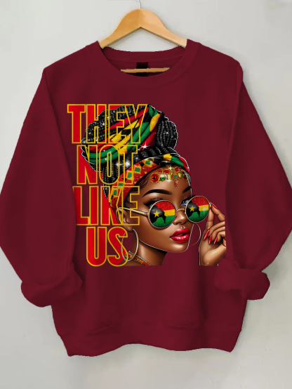 Women's They Not Like Us Print Cotton Long Sleeve T-Shirt Thin Sweatshirt-Styleame
