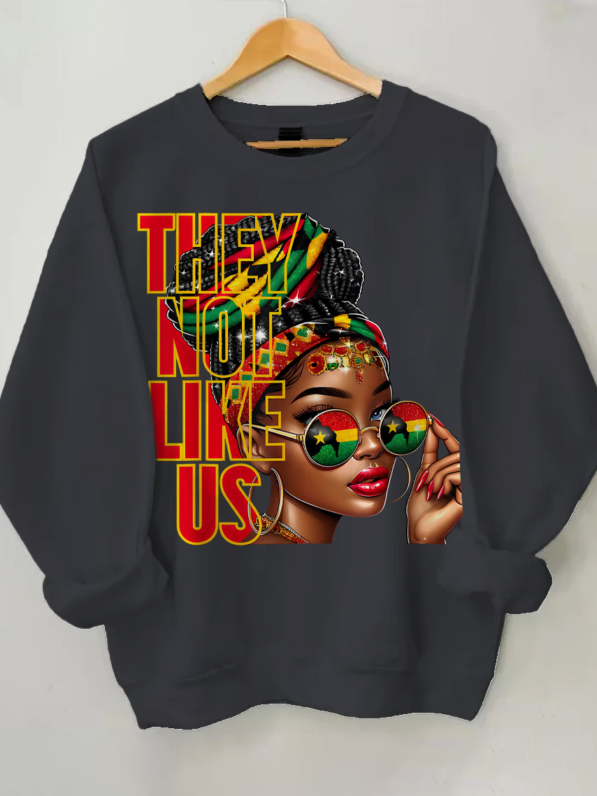 Women's They Not Like Us Print Cotton Long Sleeve T-Shirt Thin Sweatshirt-Styleame
