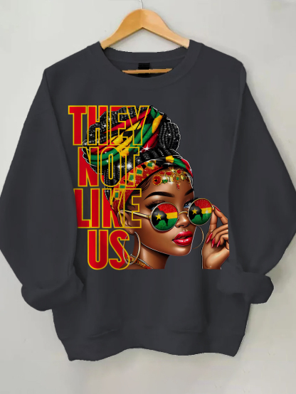 Women's They Not Like Us Print Cotton Long Sleeve T-Shirt Thin Sweatshirt-Styleame