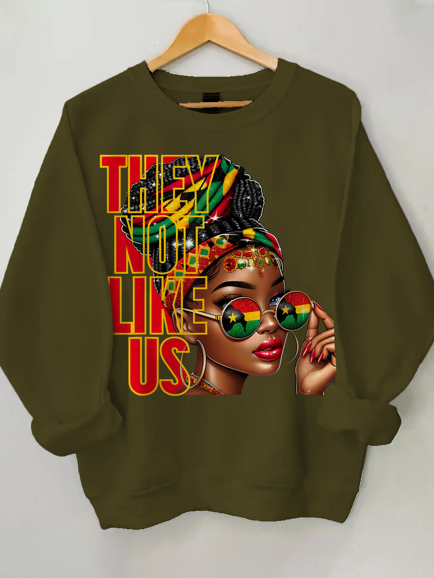 Women's They Not Like Us Print Cotton Long Sleeve T-Shirt Thin Sweatshirt-Styleame
