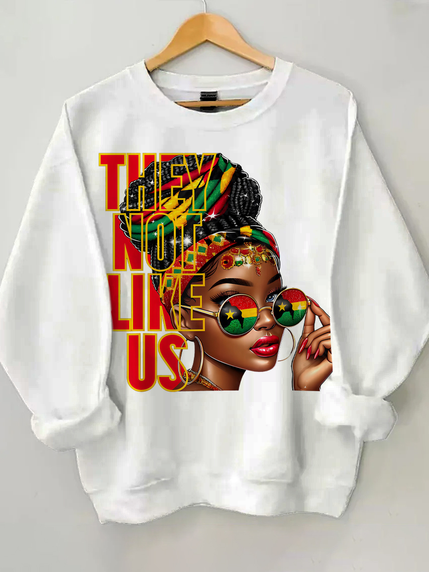 Women's They Not Like Us Print Cotton Long Sleeve T-Shirt Thin Sweatshirt-Styleame