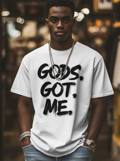 Men's Gods Got Me Print Cotton Casual T-Shirt-Styleame