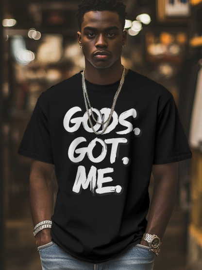 Men's Gods Got Me Print Cotton Casual T-Shirt-Styleame