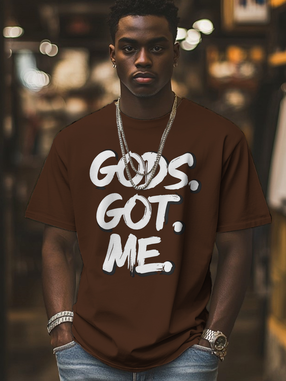 Men's Gods Got Me Print Cotton Casual T-Shirt-Styleame