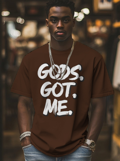 Men's Gods Got Me Print Cotton Casual T-Shirt-Styleame