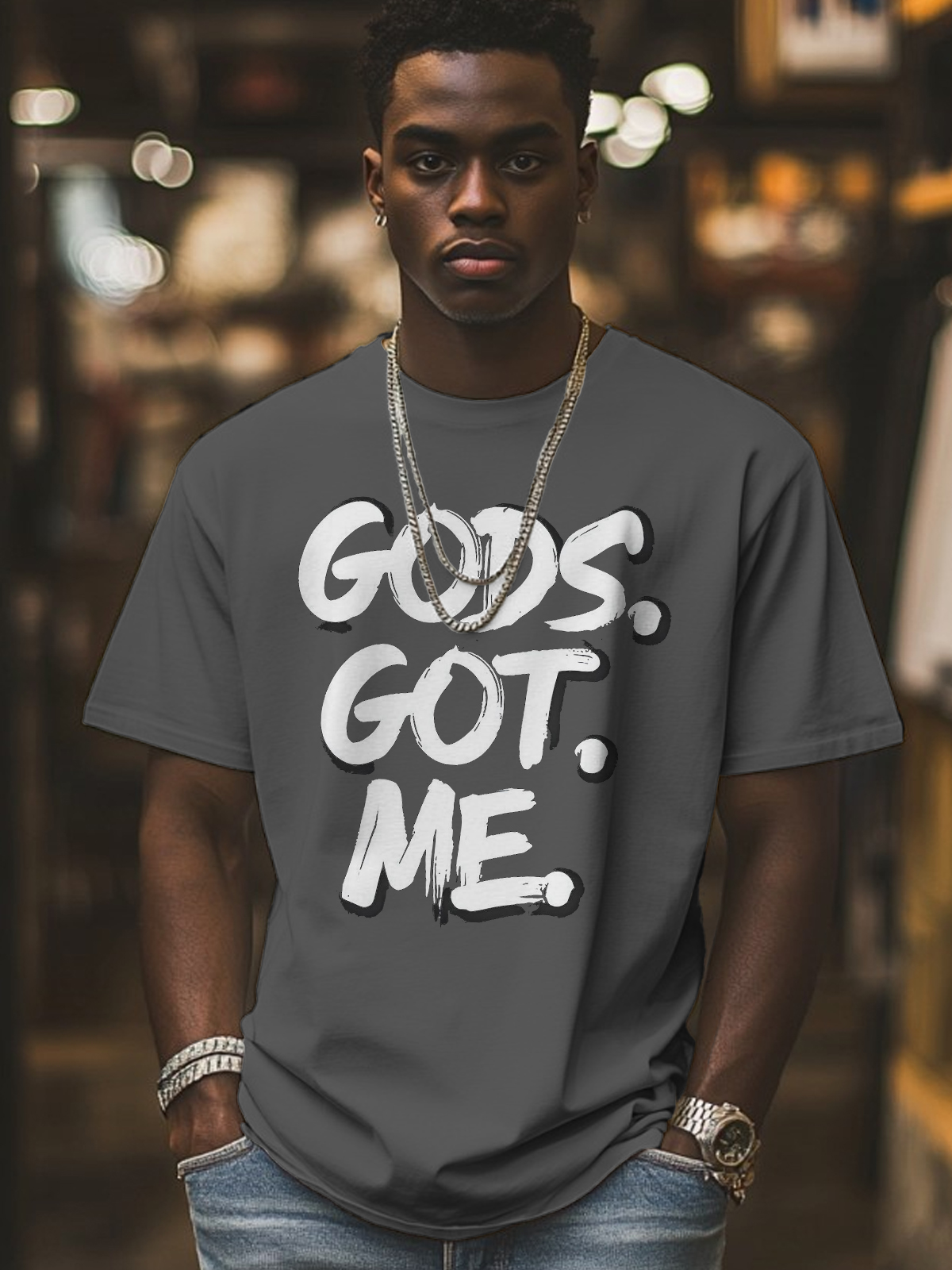 Men's Gods Got Me Print Cotton Casual T-Shirt-Styleame