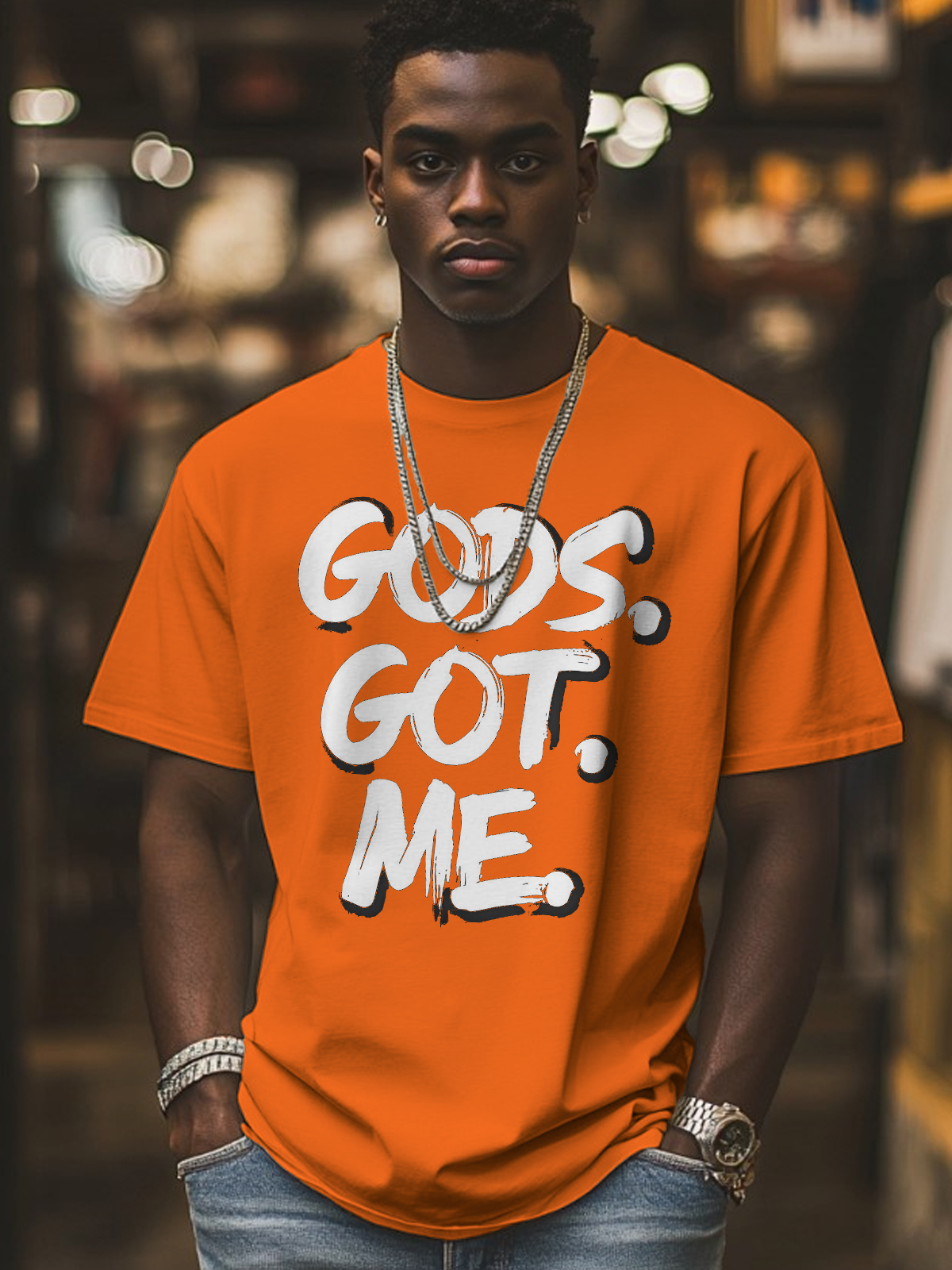 Men's Gods Got Me Print Cotton Casual T-Shirt-Styleame