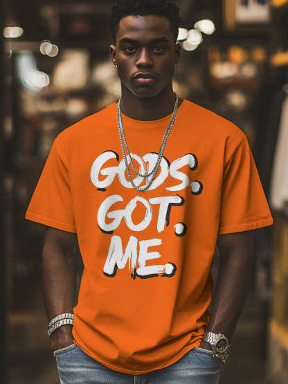 Men's Gods Got Me Print Cotton Casual T-Shirt-Styleame