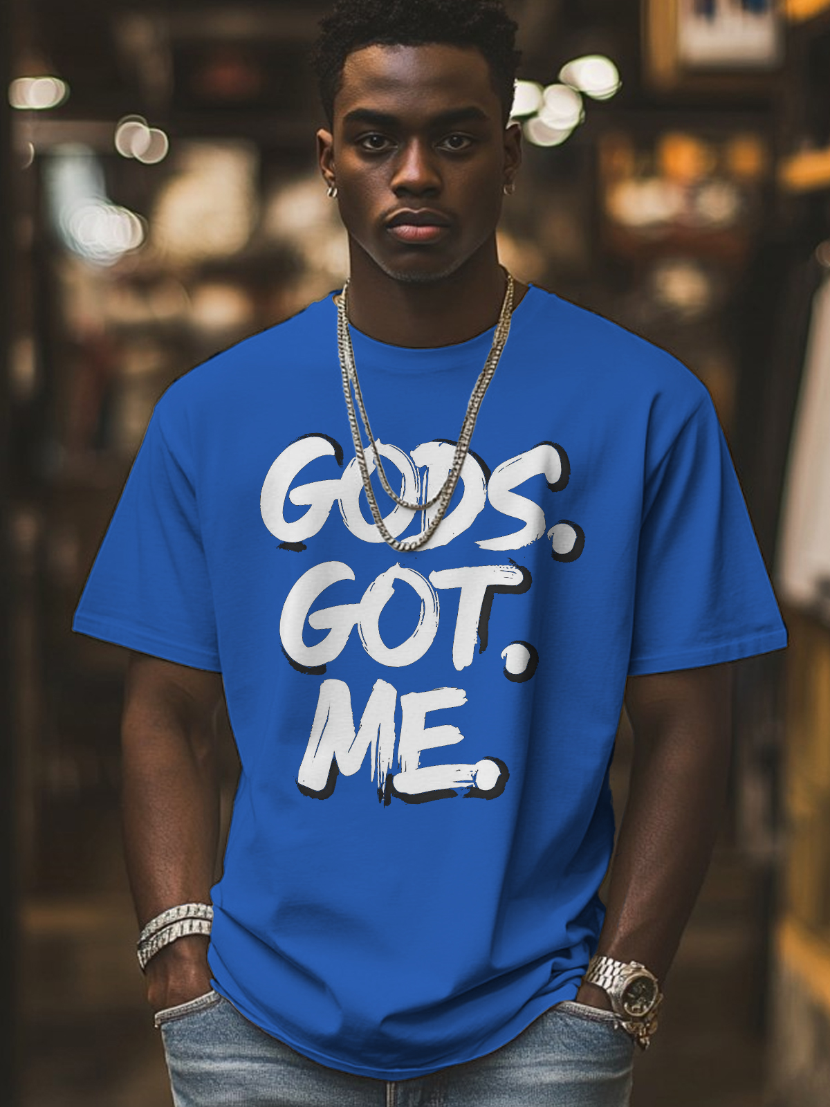 Men's Gods Got Me Print Cotton Casual T-Shirt-Styleame