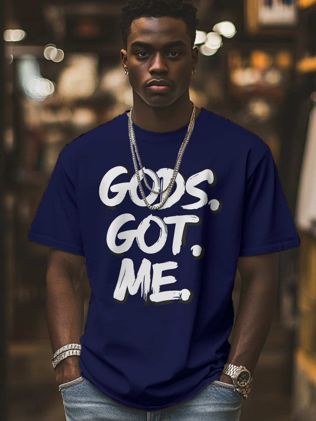 Men's Gods Got Me Print Cotton Casual T-Shirt-Styleame