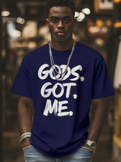 Men's Gods Got Me Print Cotton Casual T-Shirt-Styleame
