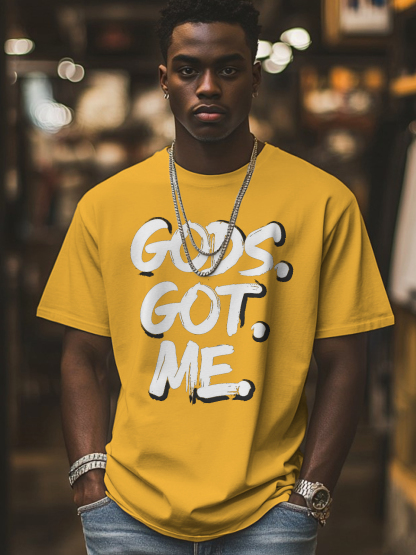 Men's Gods Got Me Print Cotton Casual T-Shirt-Styleame