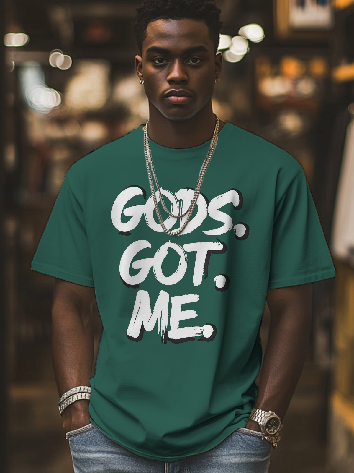 Men's Gods Got Me Print Cotton Casual T-Shirt-Styleame