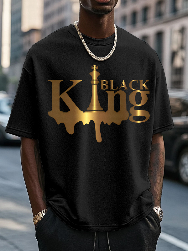 Men's Black King Print Casual T-Shirt