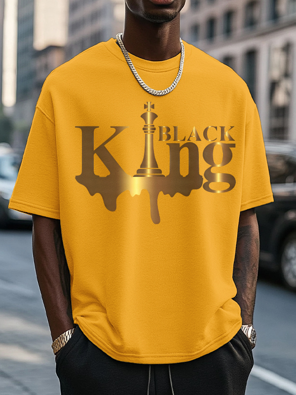 Men's Black King Print Casual T-Shirt