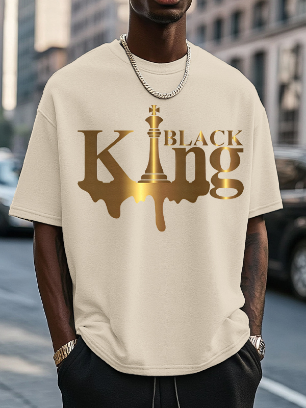 Men's Black King Print Casual T-Shirt