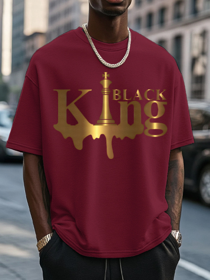 Men's Black King Print Casual T-Shirt