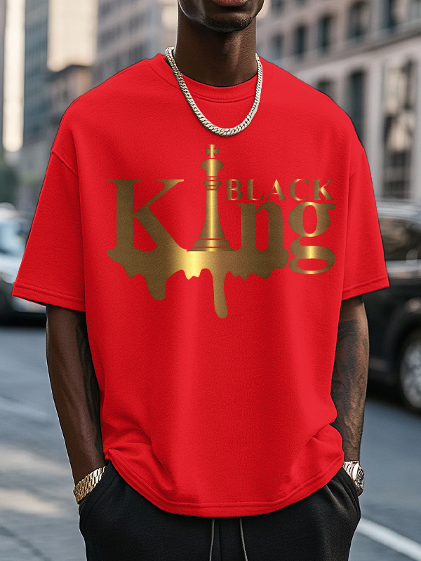 Men's Black King Print Casual T-Shirt
