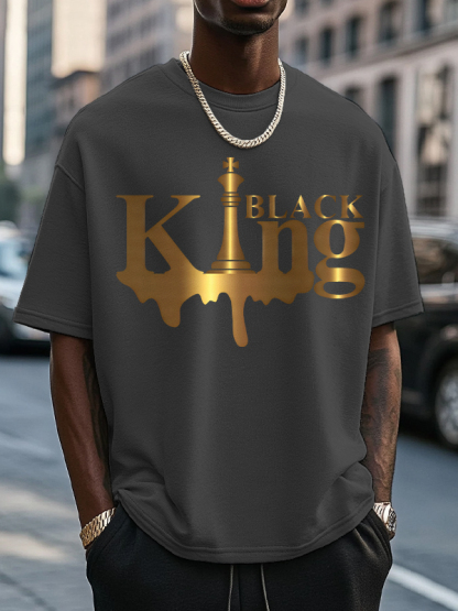 Men's Black King Print Casual T-Shirt