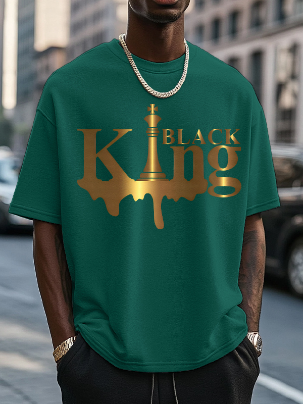 Men's Black King Print Casual T-Shirt