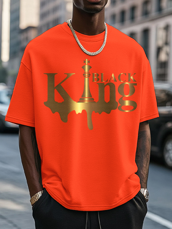 Men's Black King Print Casual T-Shirt