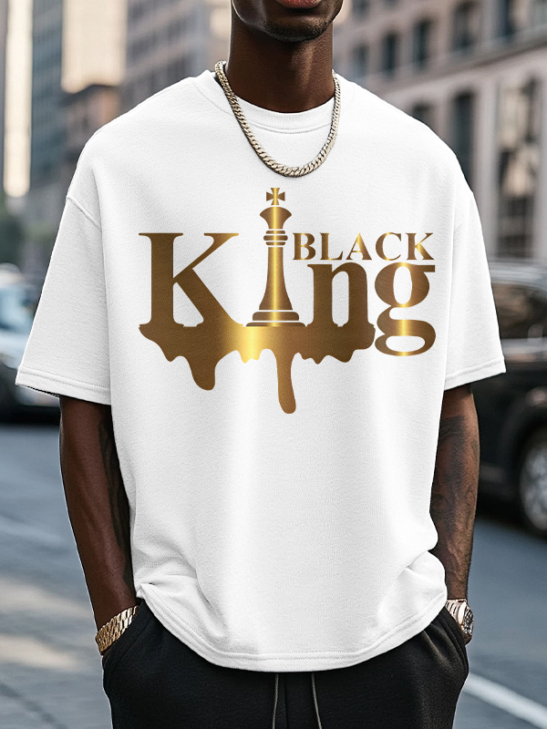 Men's Black King Print Casual T-Shirt