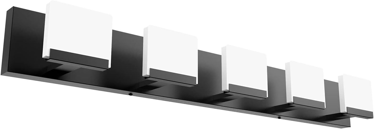 LED Modern Bathroom Vanity Light 5 Light Acrylic Matte Black Modern Bathroom Vanity Lighting Fixtures Black Vanity Light for Bathroom