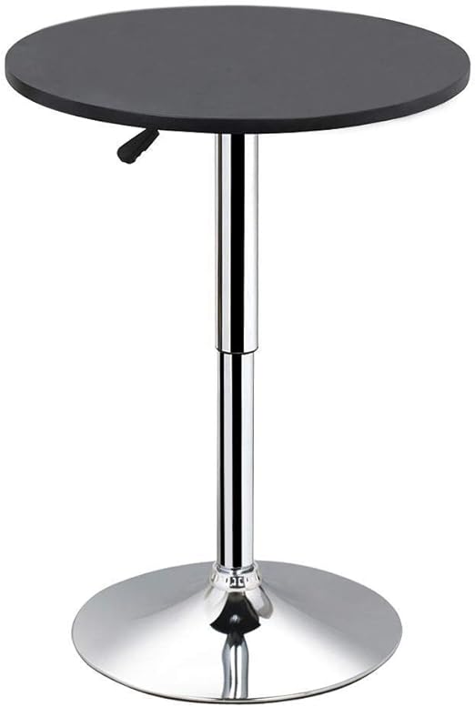 Adjustable Round Pub Table Counter Bar Height MDF Top Table 360 Degree Swivel Bar Tables Tall Cocktail Tables Bistro Table, Black