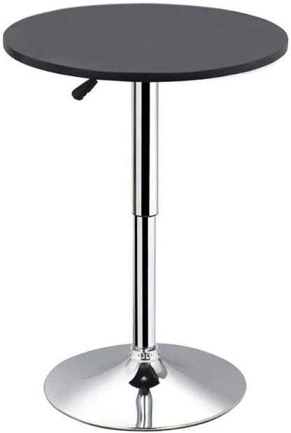 Adjustable Round Pub Table Counter Bar Height MDF Top Table 360 Degree Swivel Bar Tables Tall Cocktail Tables Bistro Table, Black